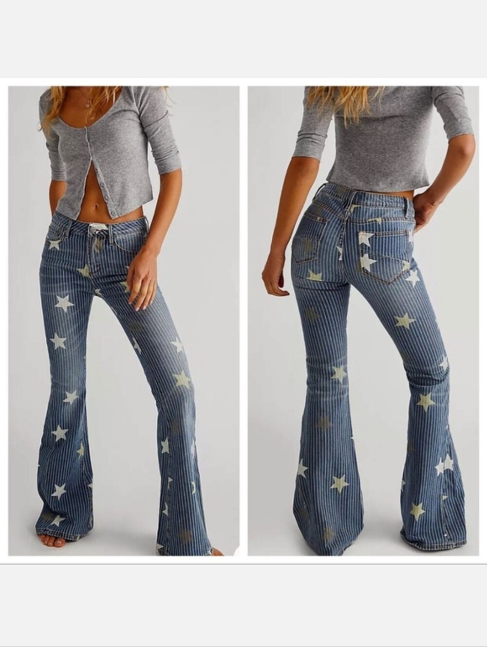 Free People Driftwood Farrah Flare Stars & Stripe Flare Jeans 29x34 NEW